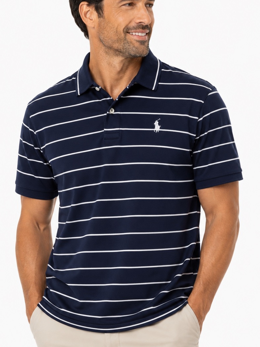 Polo by Ralph Lauren Navy and White Striped Short-Sleeve Polo #161